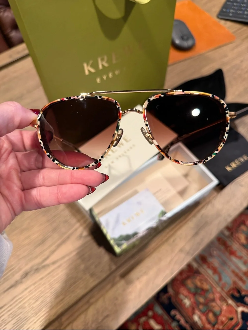 KREWE Coleman 18K Pink Poppy Frame Sunglasses with Brown Gradient Lenses NEW